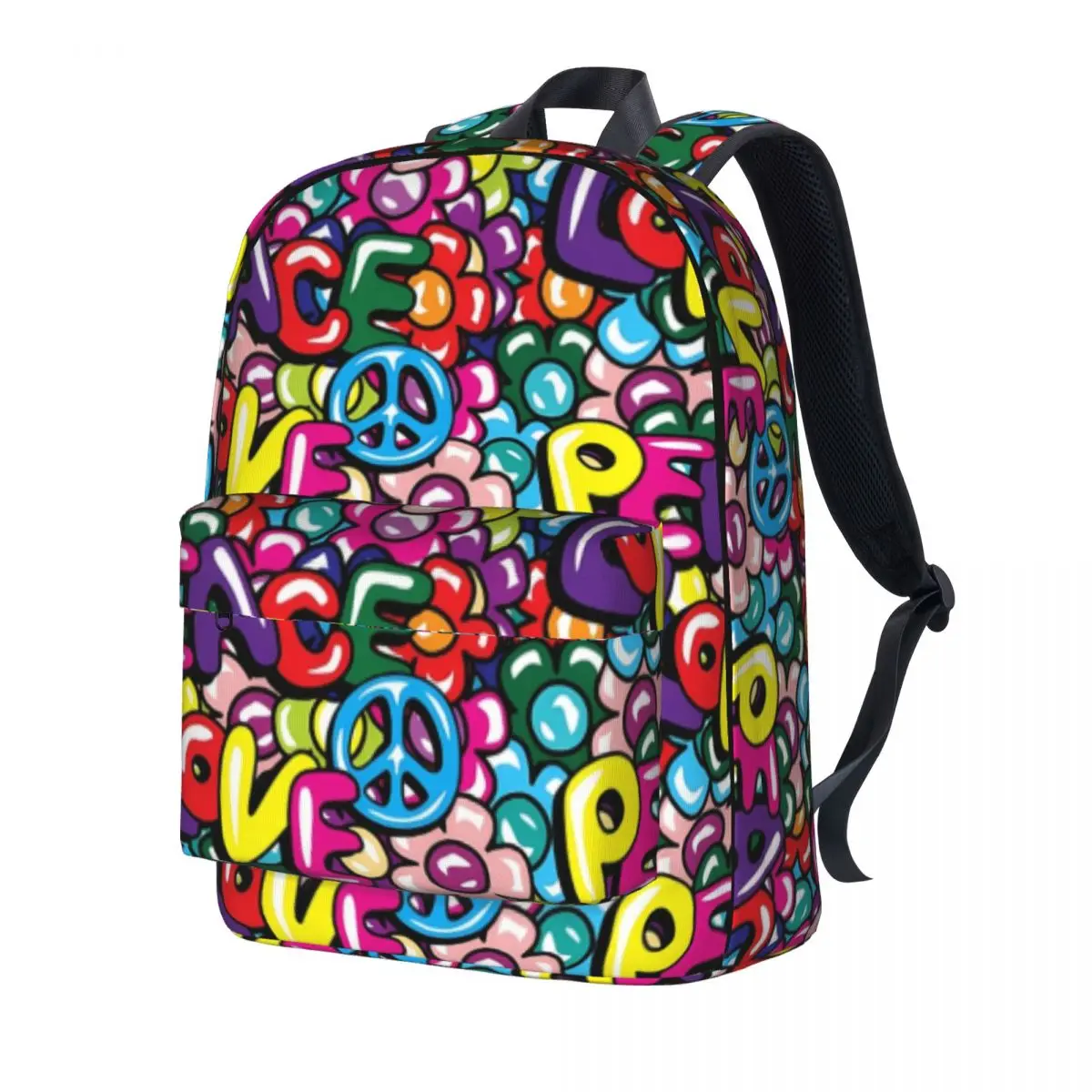 

Peace Print Backpack Love And Flowers Fun Backpacks Unisex Trekking Durable High School Bags Colorful Rucksack