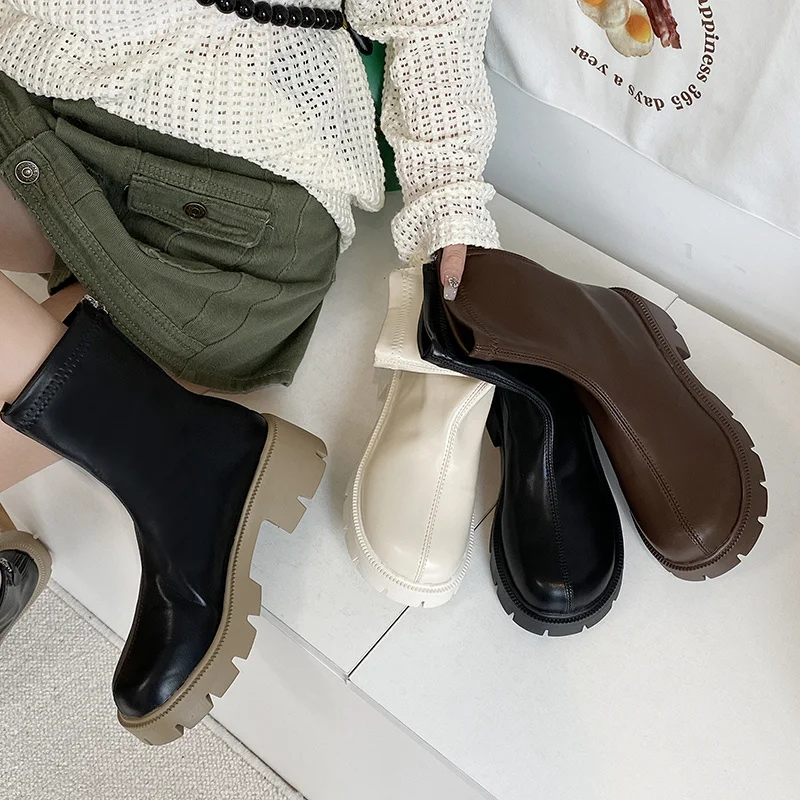 

Женские ботинки со шнуровкой, Дизайнерские ботильоны на плоской подошве, с круглым носком, на шнуровке, из ПВХ и искусственной кожи, осень 2022