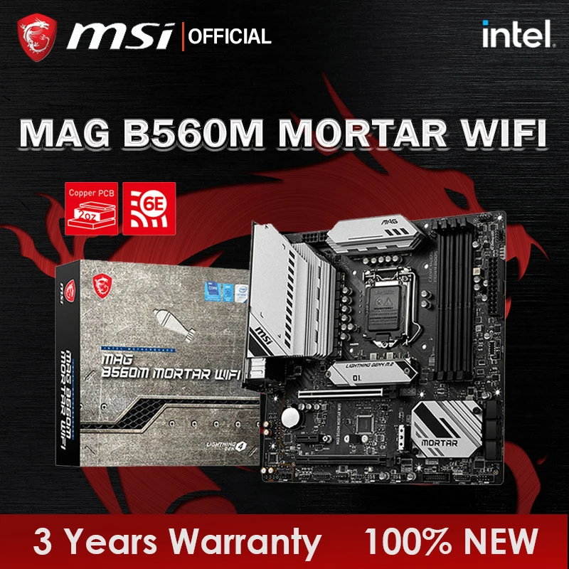 

MSI MAG B560M MORTAR WIFI New mATX Intel B560 5066+(OC) 128G USB 3.2 SATA M.2 Support 10 / 11 gen LGA 1200 CPU Motherboard
