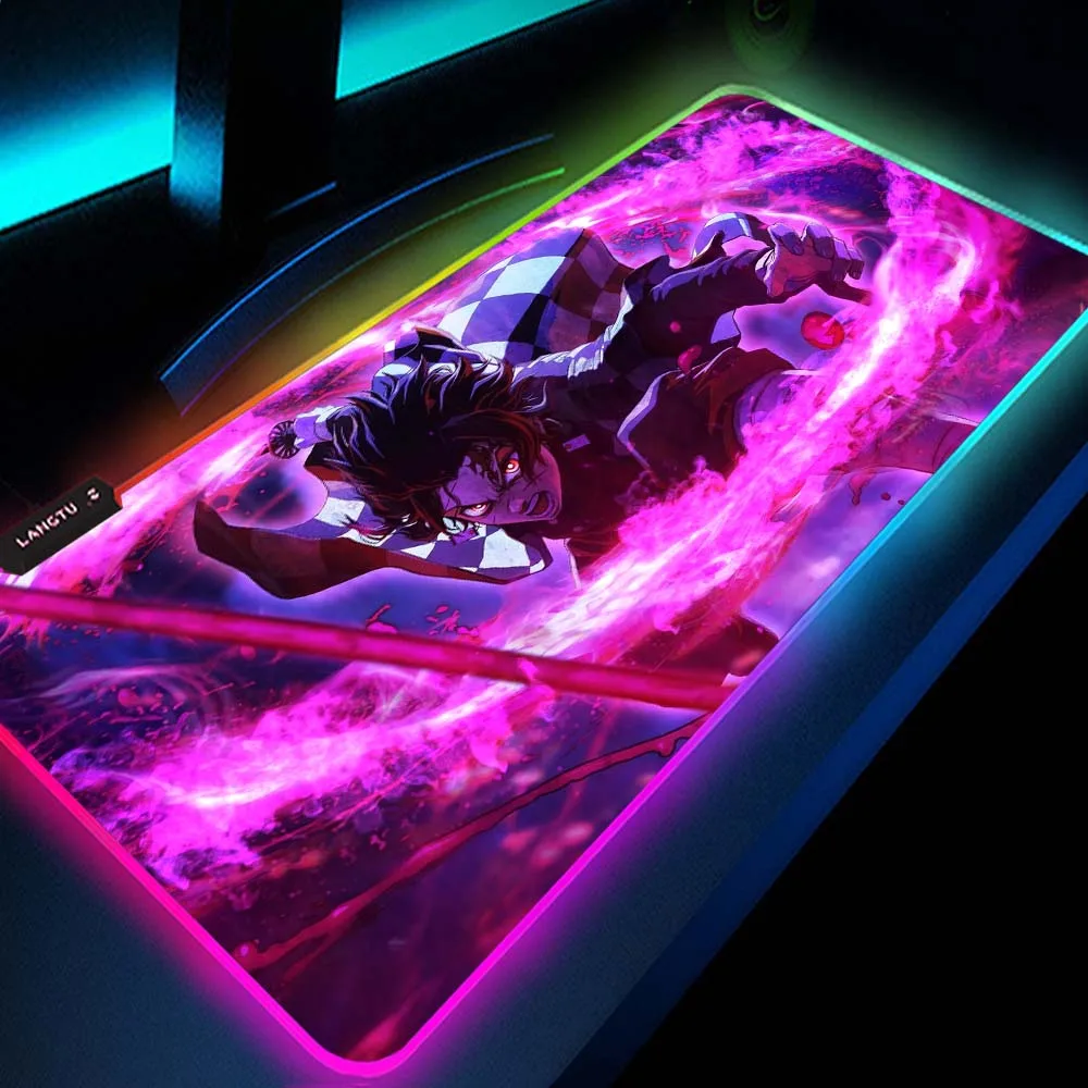 

800x300x4mm Demon Slayer Mouse Pad Pc Rgb Anime Rug Setup Gamer Accessories with Backlight Mat Mousepad Speed Led Keyboard Mat