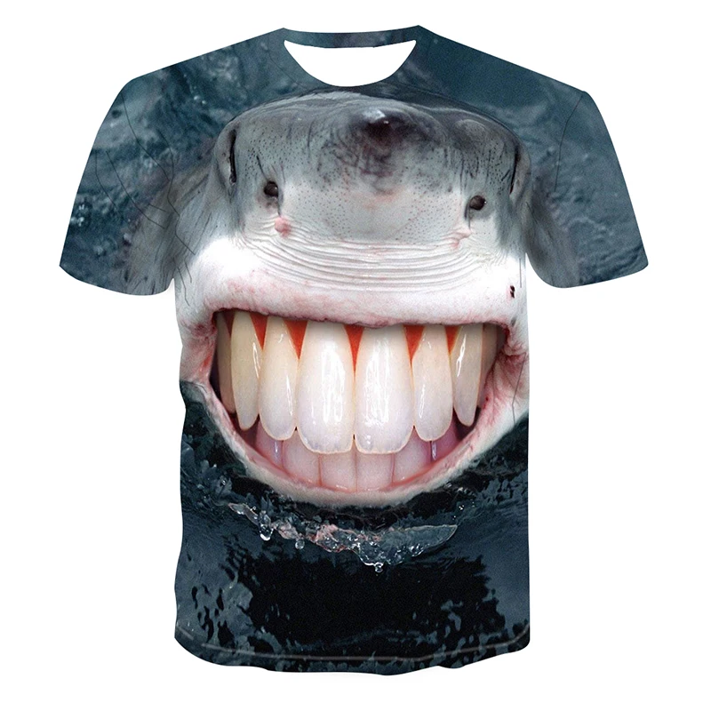 

2022 Summer Fashion Fishing Clothes Shark 3D Printed T-shirt Men and Women Hip-hop Short-sleeved Top