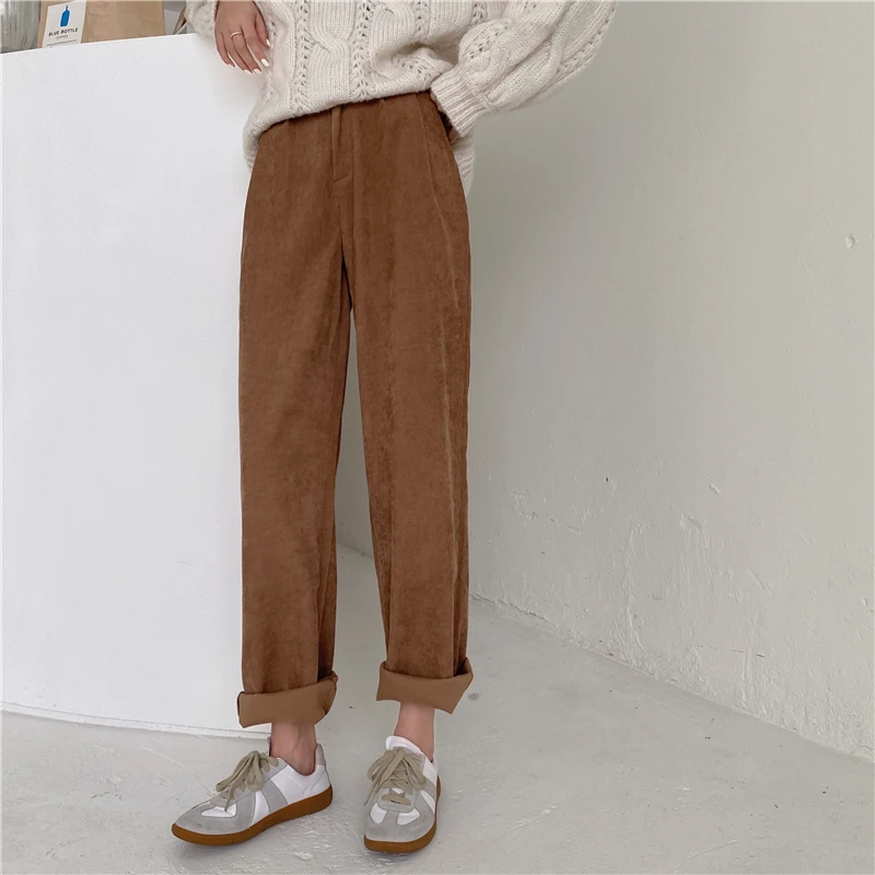 

Women Spring Corduroy Pants High Waist Autumn Vintage Korean Casual Wide Leg Pants Winter Loose Cotton Elegant Streetwear 17490