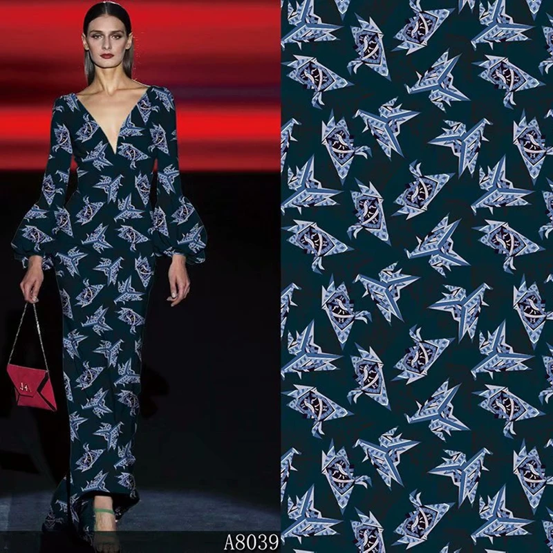 

Polyester Printed Fabric French Luxury Brand Satin Fabric Women's Shirt Clothing Pajamas Twill Cloth for Dress by the Meter