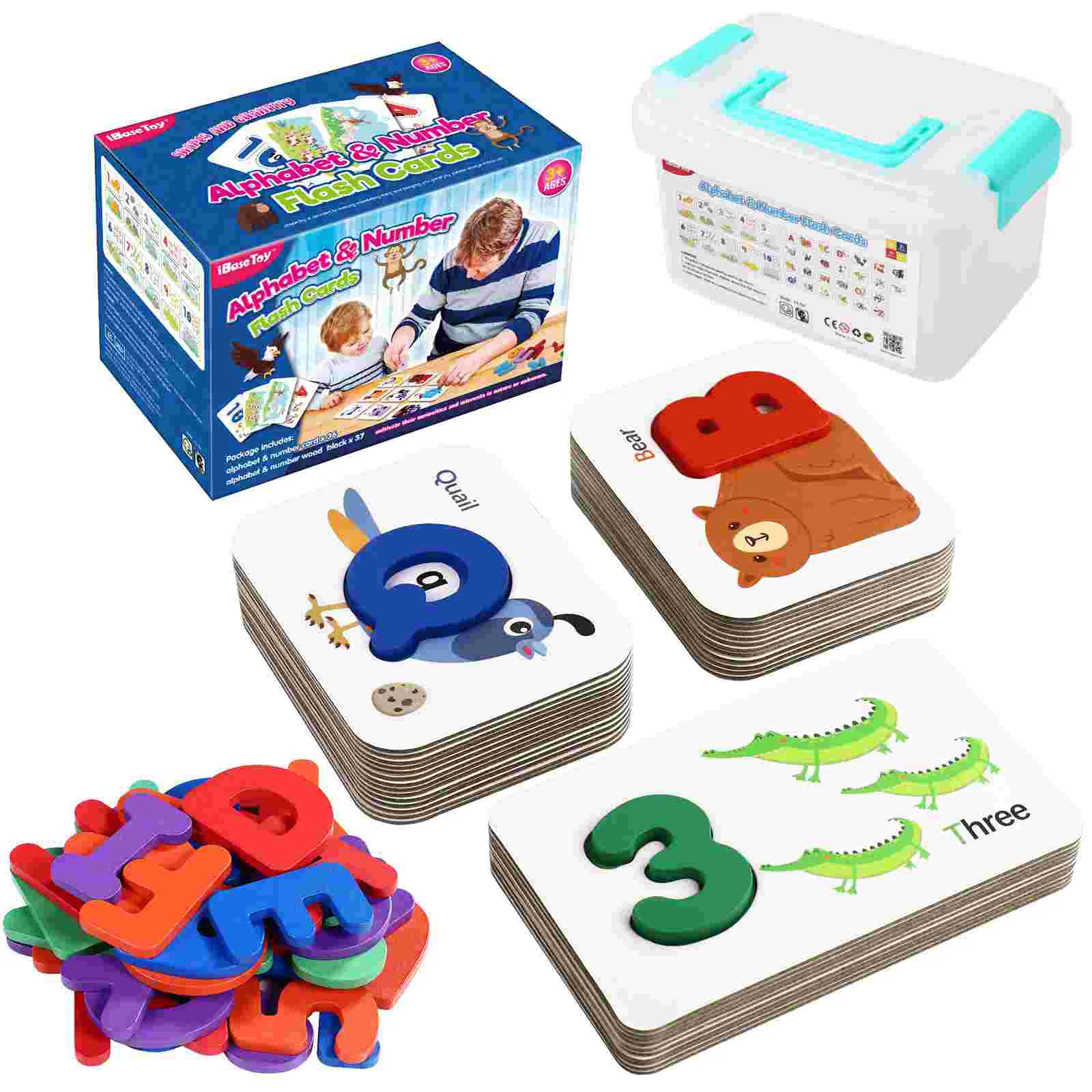 

iBaseToy Funny Safe Colorful Spelling Words Alphabet Number Flash Cards for Toddlers Early Education Children