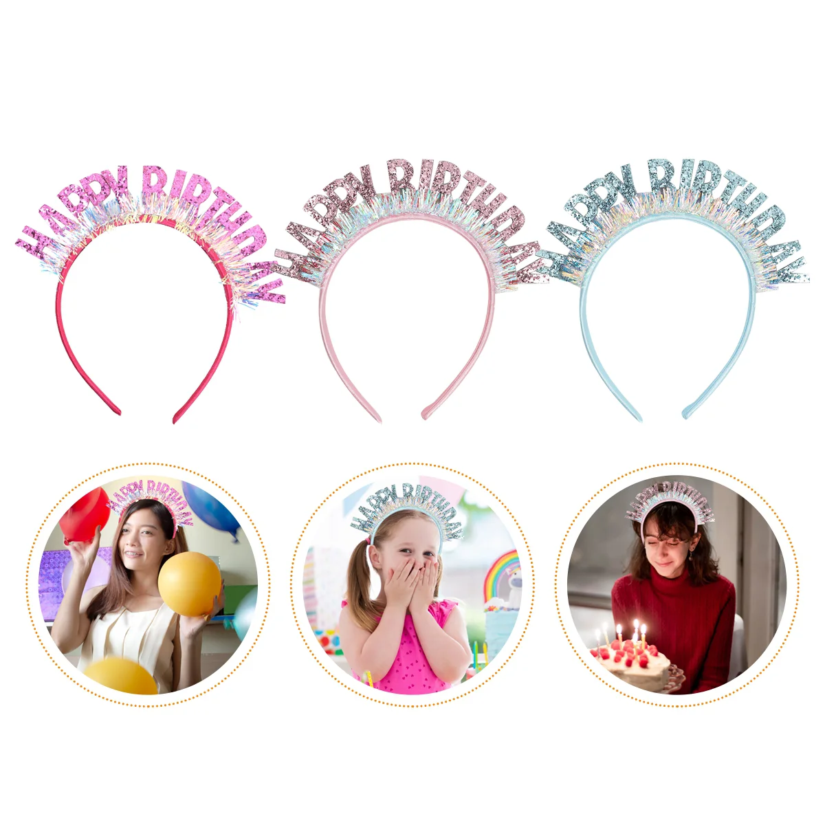 

3 Pcs Glitter Birthday Hat Cake Decoration Party Hair Band Kid Hoops Princess Child Headdress Prop Plastic Candles