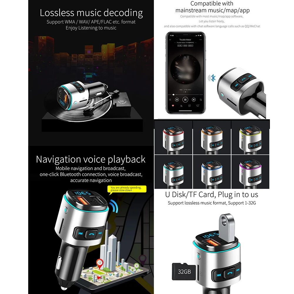 

Universal Bluetooth Player Power Off Memory Function QC 3.0 Fast Charge Output