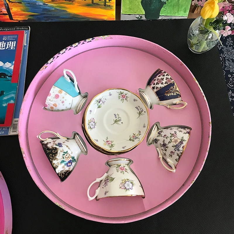 

European-style Upscale 5 Cups and 5 Saucers Tea Cups and Coffee Cups Set