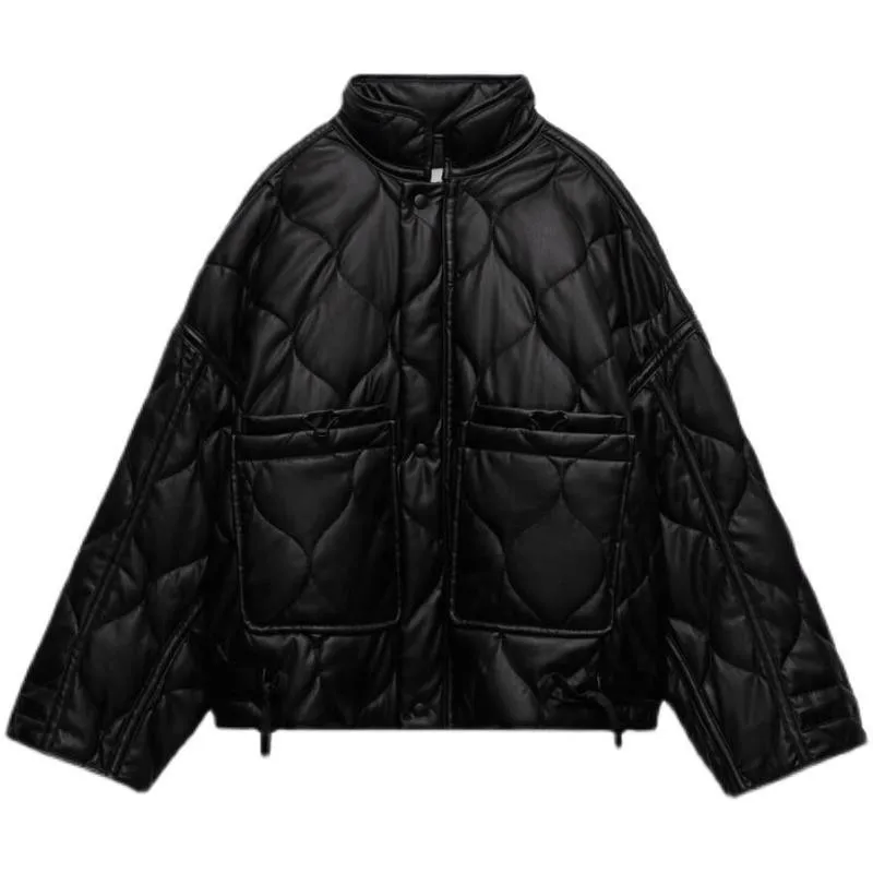 Ladies 2022 Winter PU New Women's Commuter Collar Zipper Cotton-padded Jacket Coat Women