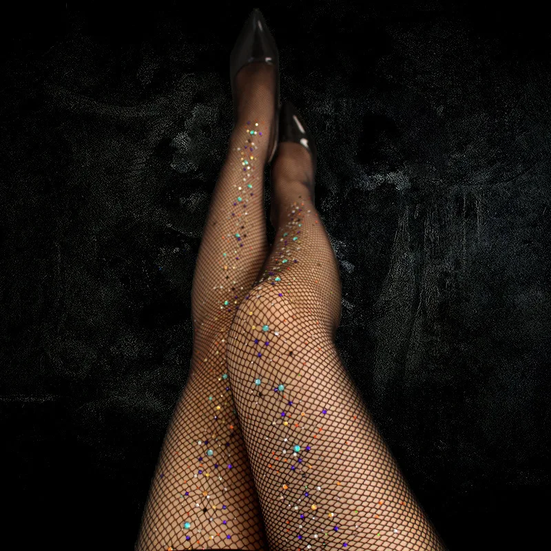 

Sexy Pantyhose Women Tights Fashion Evening Party Fishnet Tights Diamond Shiny Carnival Stockings Glitter Women Lingerie Black