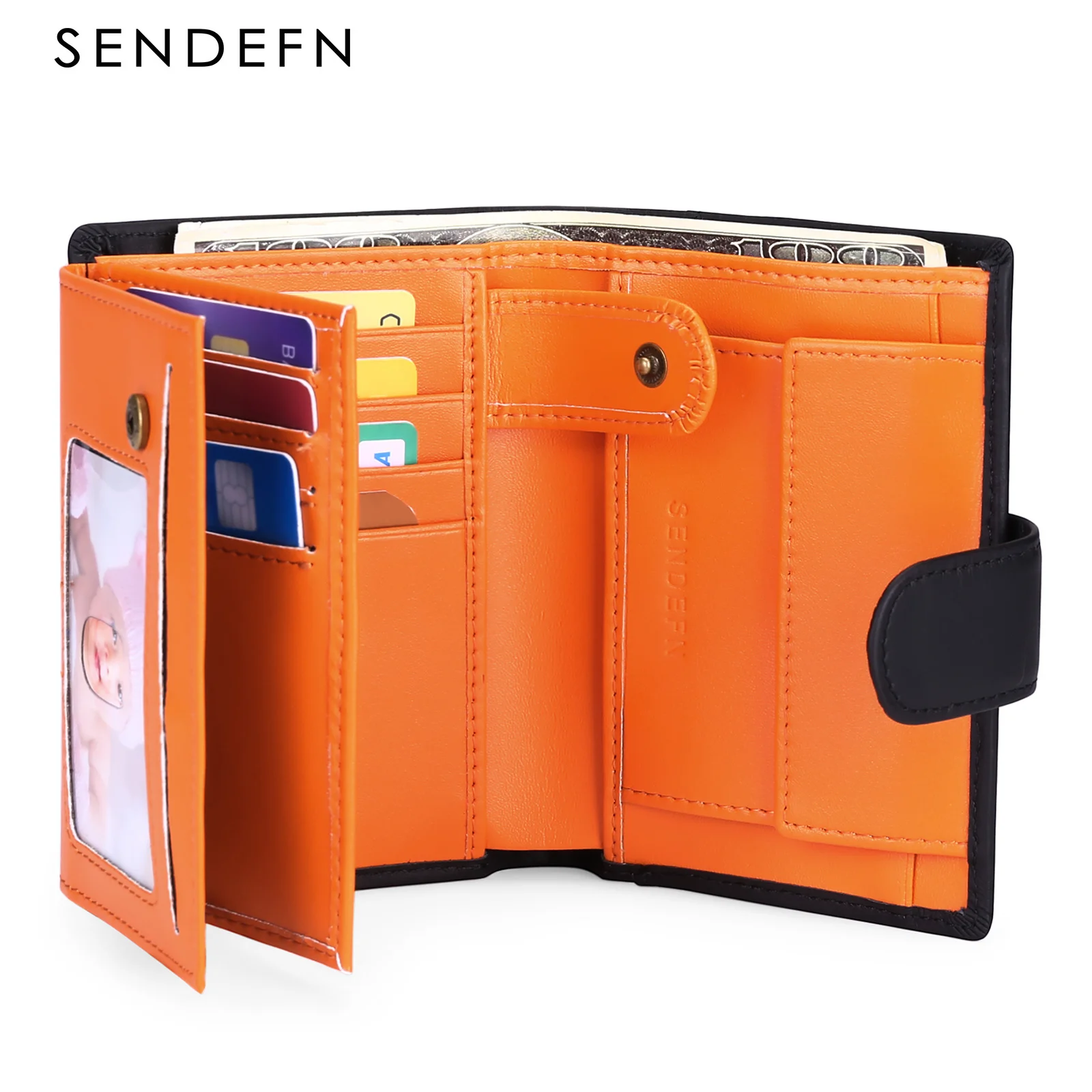

SENDEFN Wallet Men's Short Anti-Theft Brush Leather Wallet European And American Style Color Matching Zero Wallet 5241