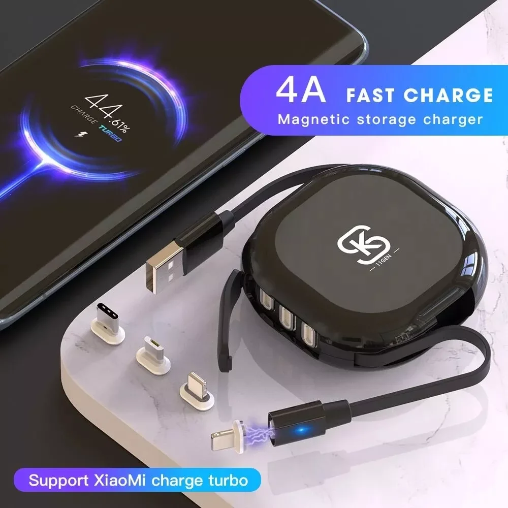 

4A Fast Magnetic Charging USB Cable for iPhone USB- C Micro Retractable Charger Cable For Huawei Mate 40 for iphone 12 Sync Cord