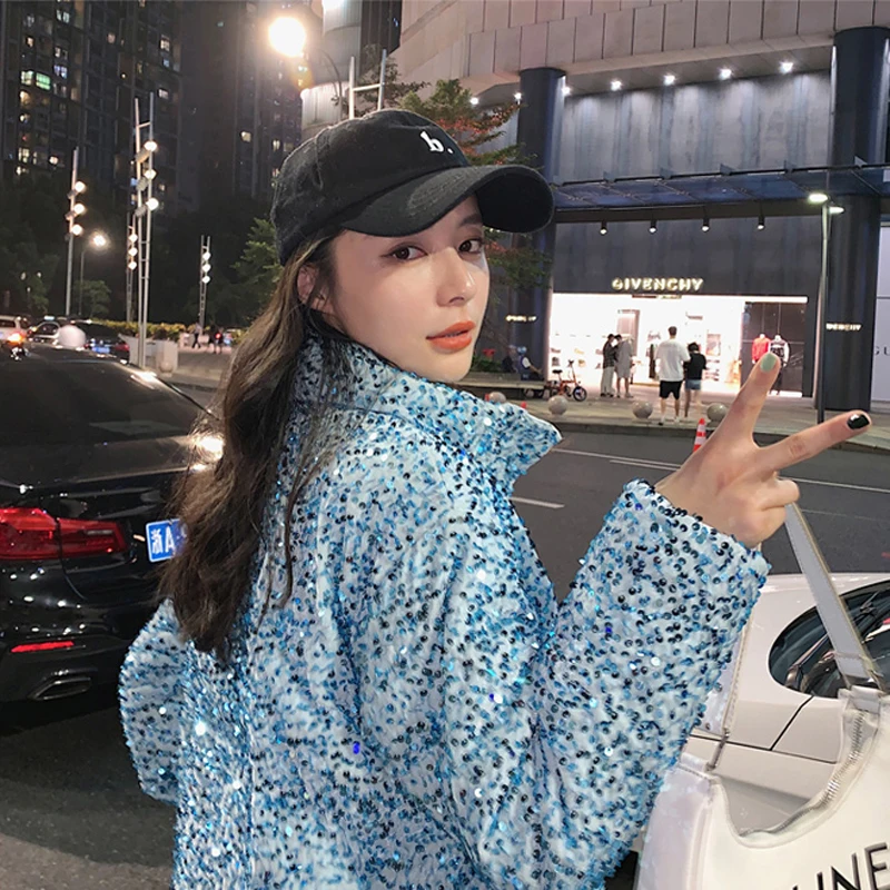 Sequins Design Puffer Jackets for Women Winter Clothing Teenage Girls Bubble Coats Korean Fashion Trends Bling Bling Streetwear