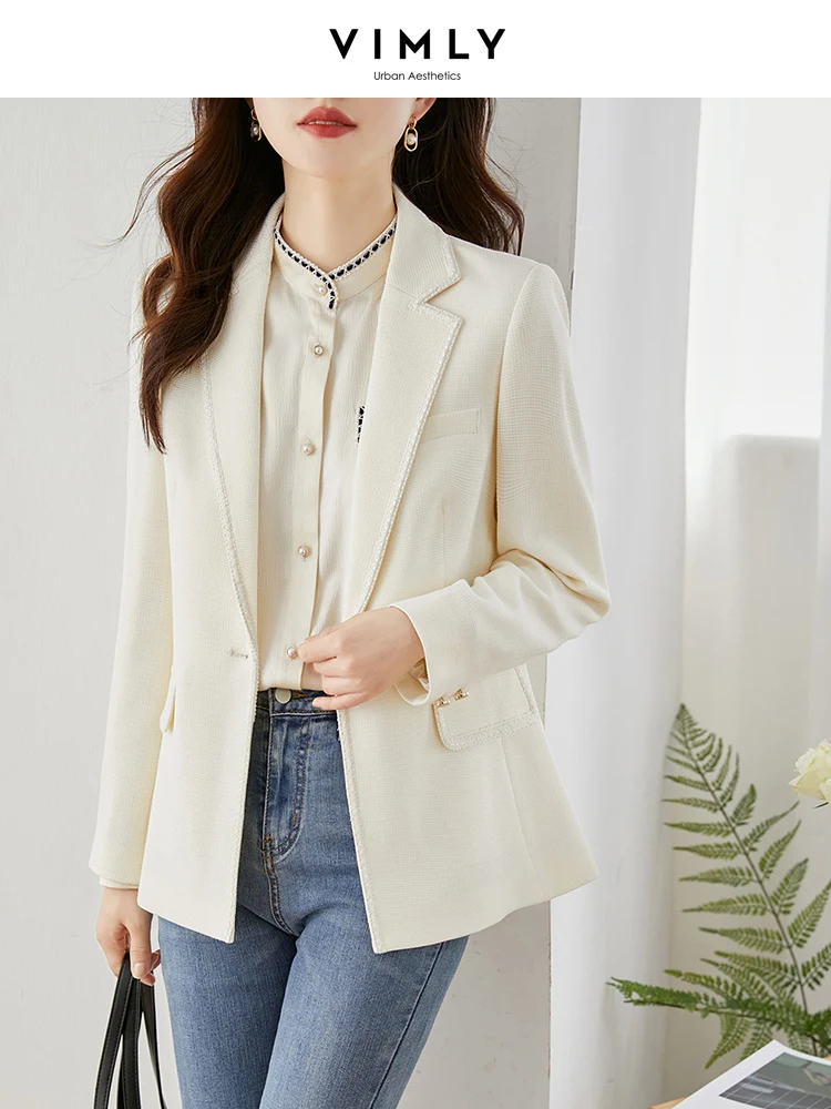 Vimly Apricot Spring Suit Jacket for Women Office Work Professional Elegant Straight Loose Long Sleeve Notched Neck Blazers