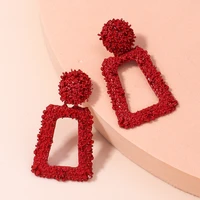 vintage european red black hollow geometric dangle earrings for women bohemian ethnic square stud earring wedding jewelry
