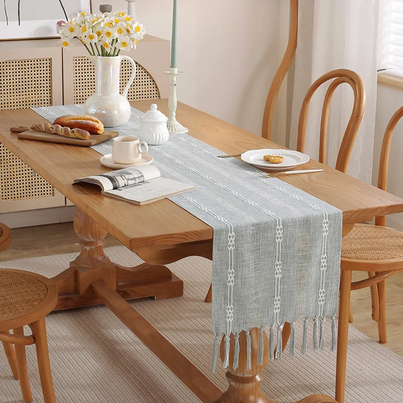 

Table Runner Burlap Tablecloth Dining Table Decoration Linen Cloth Wedding Christmas Party Decor Cabinet Furniture Grey Beige