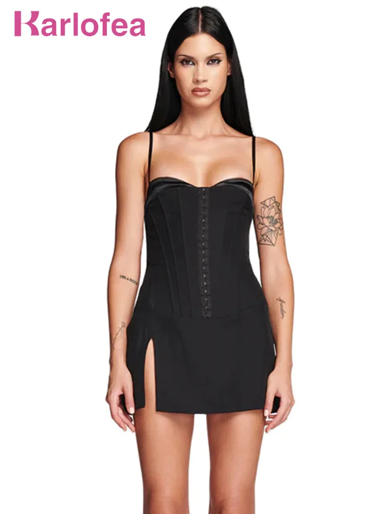 

Karlofea Birthday Dress For Women Fall Outfits Going Out Streetwear Chic Classy Spaghetti Strap y2k Corset Black Party Dresses
