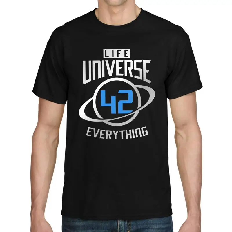 Фото Футболка 42-ответ жизни Universo Everything Hitchhiker Galaxy Dichos Nerd Adicto Camiseta №1