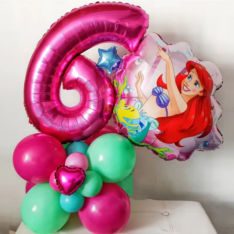 

19pcs/Set Disney Mermaid Theme Princess Ariel Foil Balloons 32inch Number Balloon Birthday Baby Shower Party Decoration Supplies