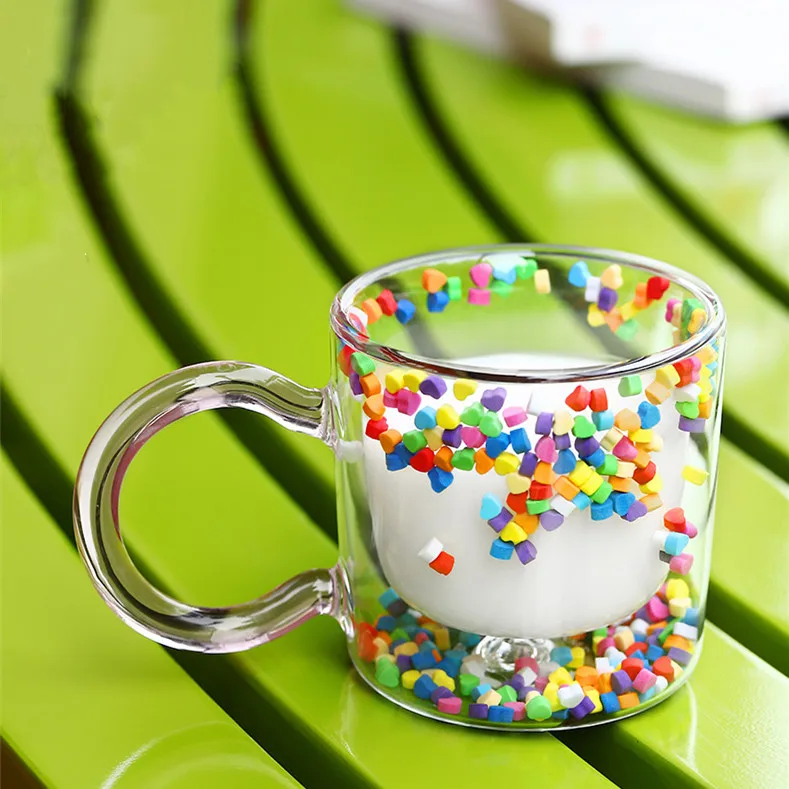 

Lovely Girls' Water Cup Heart Flow Double Deck Glass Milk Cup Creative Dessert Cup