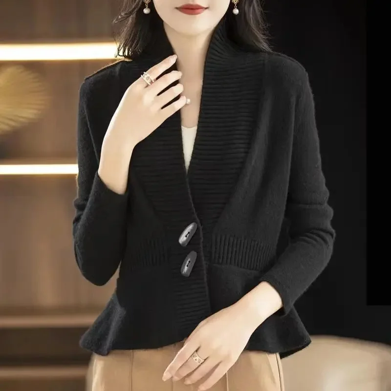 Элегантные фиолетовые весенне-осенние свитера кардиган модная женская новинка