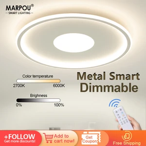 MARPOU Round Metal Smart Ceiling Lamp Dimmable LED Light with Remote Control 220V Lustre Indoor Lighting for Living Room Decor