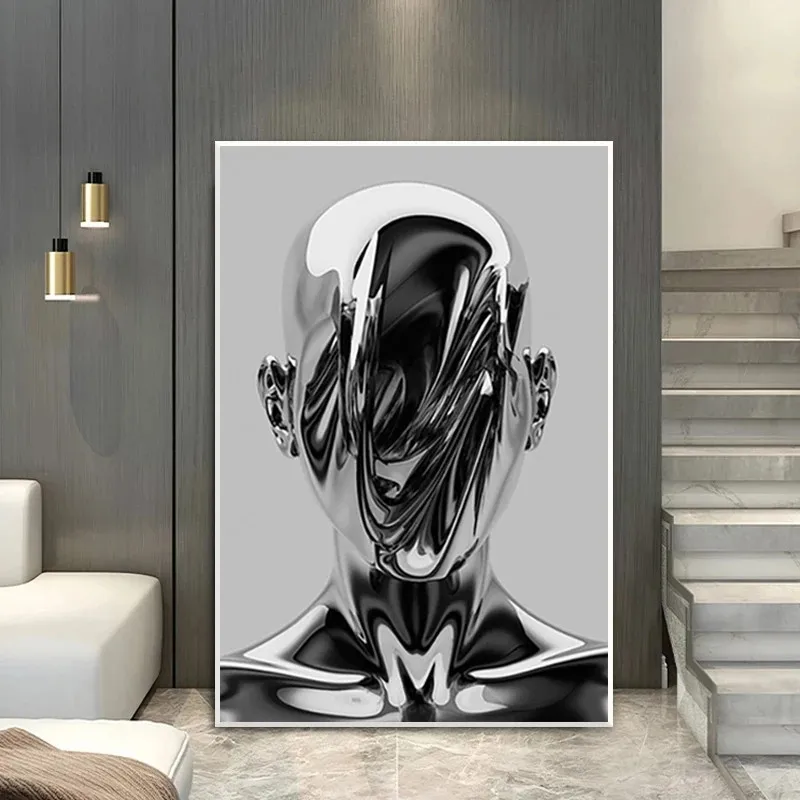 

Сюрреалистичный абстрактный художественный холст schilderij zilver metalen robot, печатный научный стиль, украшение woonkamer