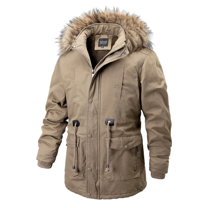 Plus Velvet Winter Warm Jacket Men's Mid-length Thickened Detachable Hooded Parka Outdoor Sports Coat Men  Chaquetas Hombre