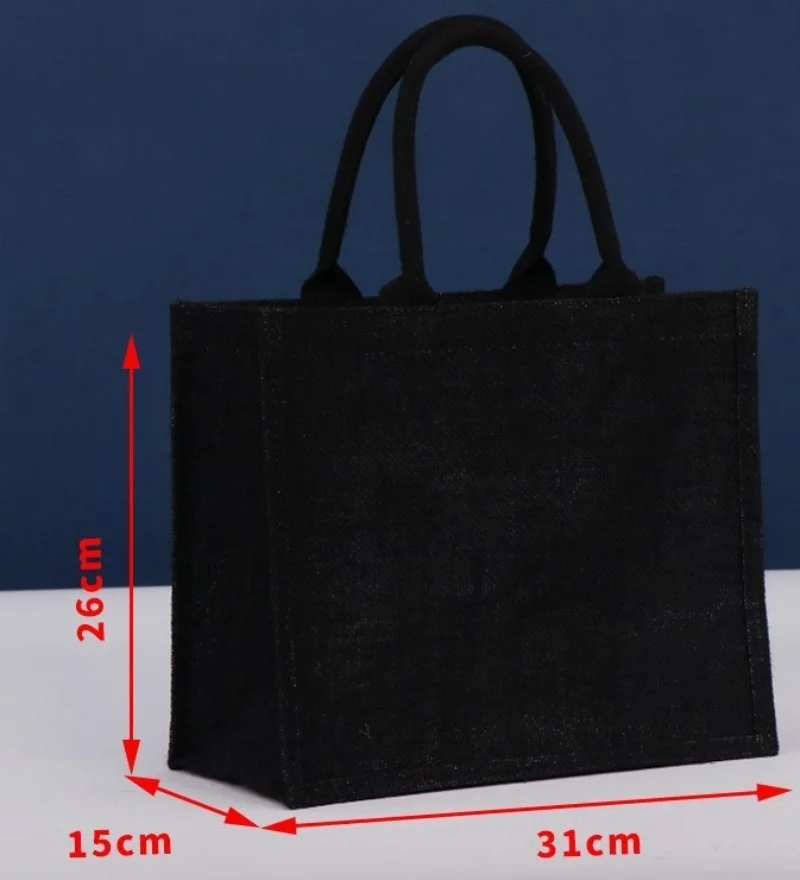 Персонализированная черная льняная большая сумка подарочная из джутового льна с