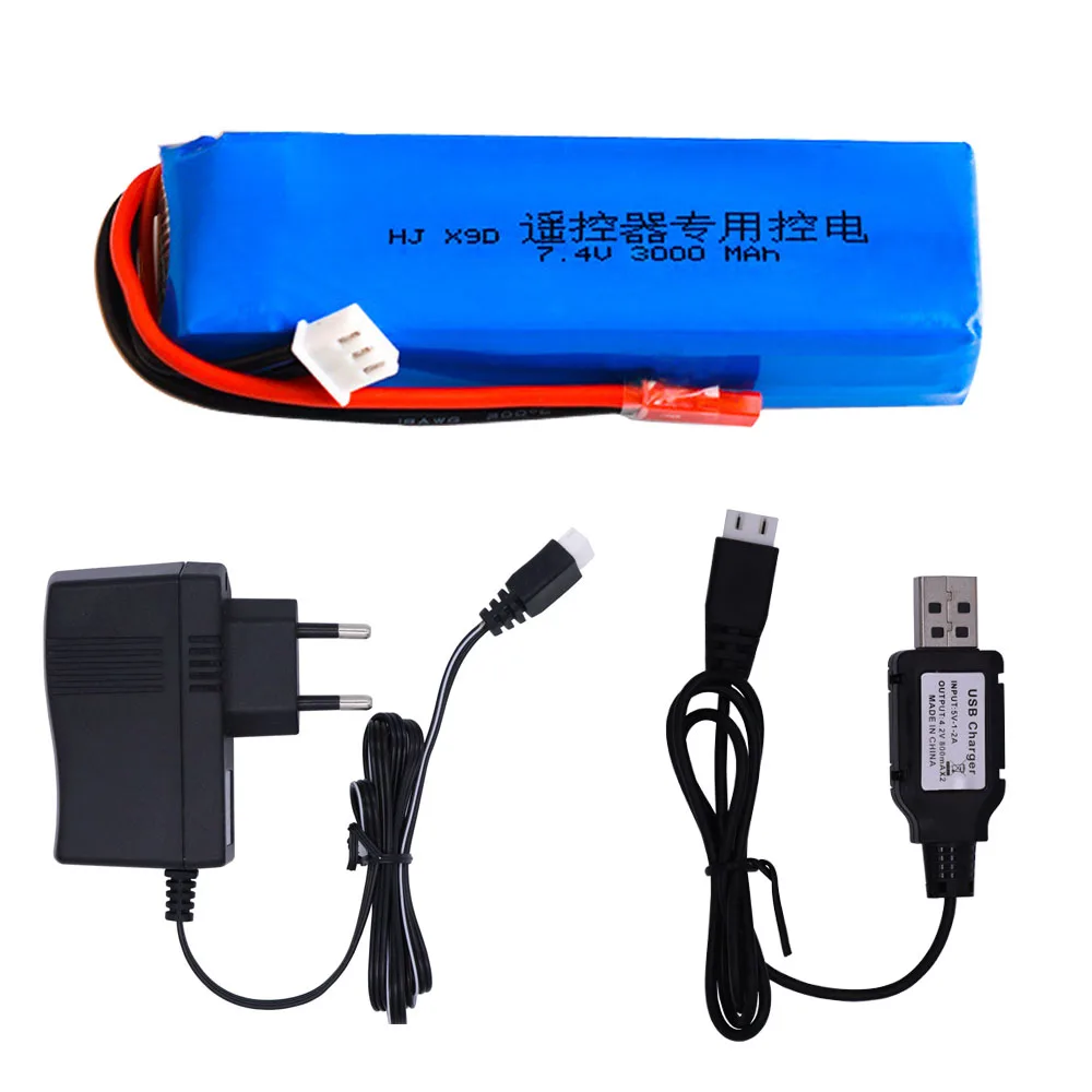 

7.4V Rechargeable Lipo Battery and charger for Frsky Taranis X9D Plus Transmitter Toy Accessories 2S 7.4v 3000mAh toys battery