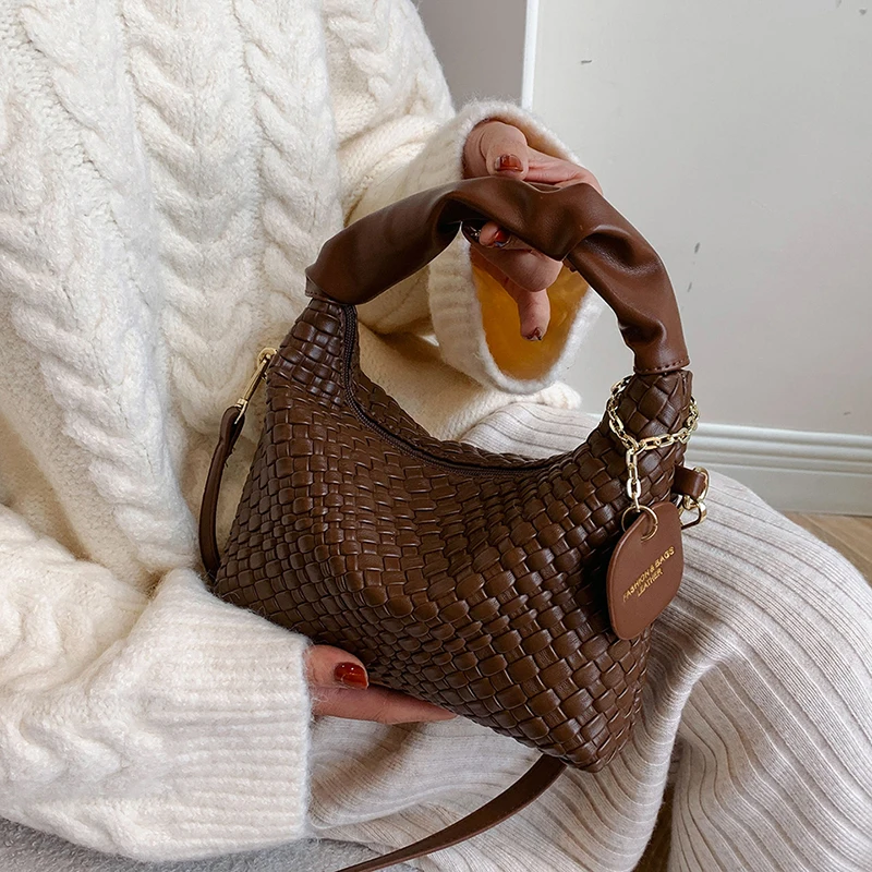 

PU Leather Woven Shoulder Bags For Women Vintage Luxury Designer Crossbody Bag New Women's Tote Handbags