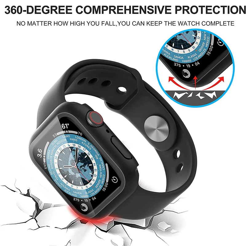 Стекло и чехол для Apple Watch Серия 7 6 SE 5 4 3 2 1 iWatch Чехол 45 мм 41 44 40 38 42 бампер Защита