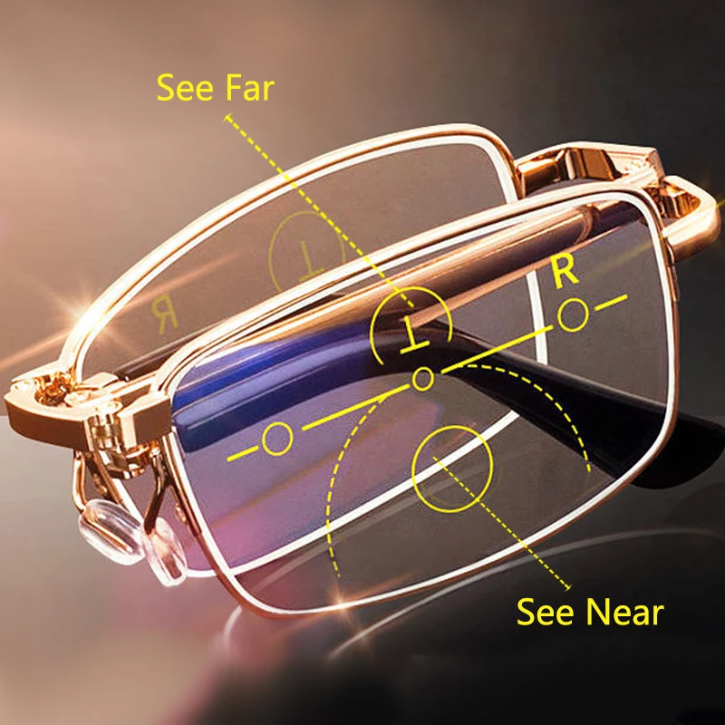 

Folding Glasses Portable Progressive Reading Glasses Multifocal Mens Anti-Blue Ray Presbyopic Eyeglasses with Leather Case 2022