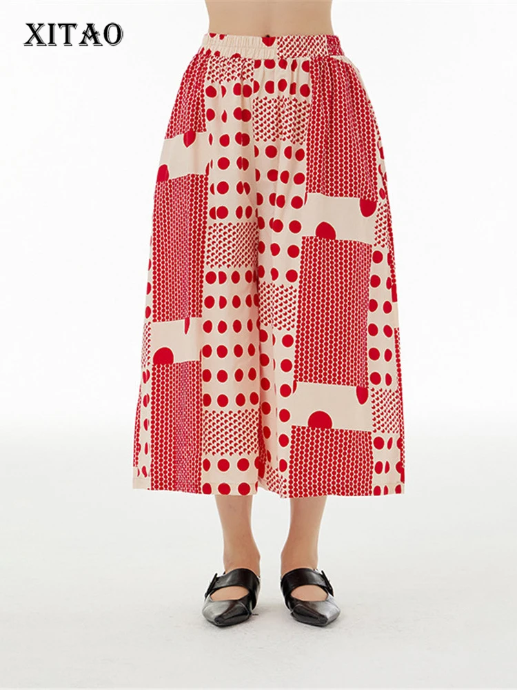 

Женские широкие брюки XITAO Pot, модные плиссированные длинные штаны с принтом и эластичной резинкой на талии, WLD9111