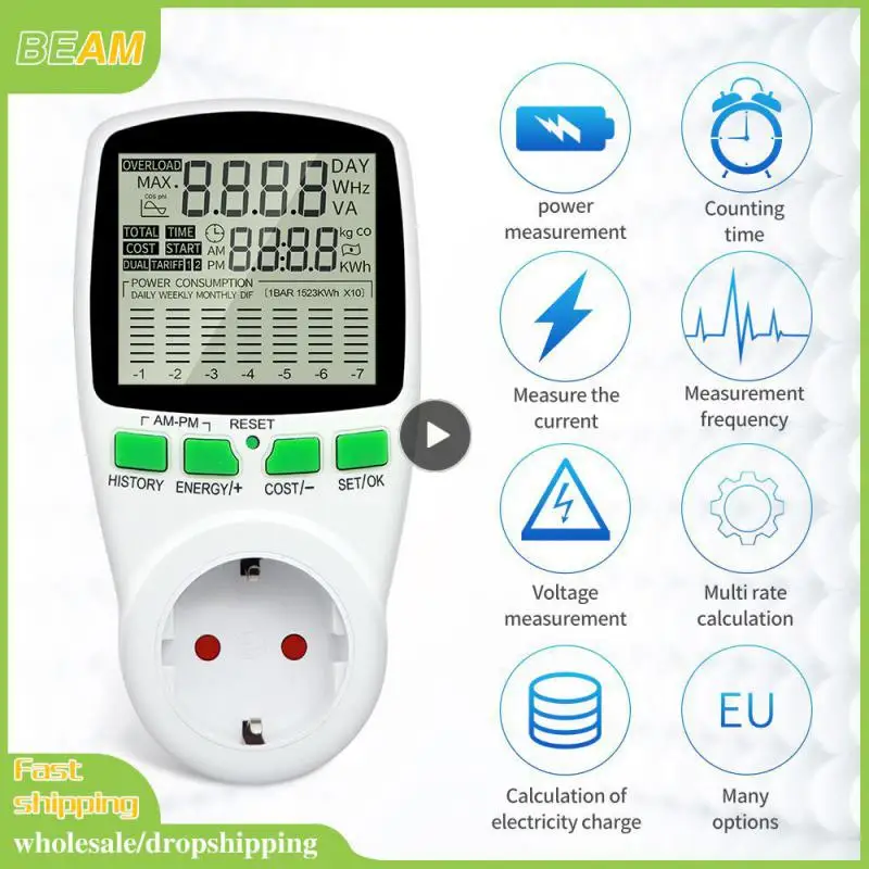 

1~5PCS Power Meter 220V Digital Voltage Wattmeter LCD Electricy Consumption Energy Meter Socket EU FR US UK Plug Power Analyzer