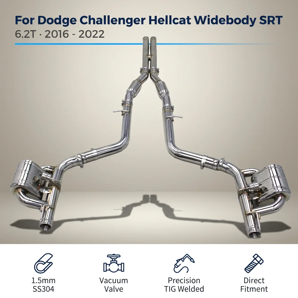 Фото Выхлопная система SS304L для Dodge Challenger Hellcat Widbody SRT 6.2T 2016-2022, высококачественные вакуумные клапаны, выхлопная система Catback №1