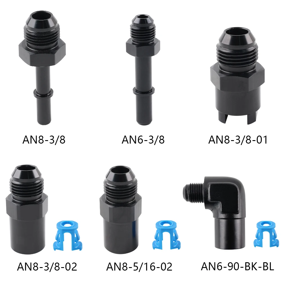 

Quick Connect 6AN AN6 Male To 3/8", 5/16" AN8 8AN Quick Disconnect Male Push On EFI Fitting Adapter Aluminum Black