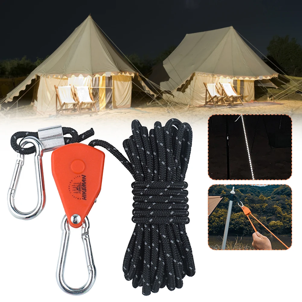 

4m Reflective Camping Rope Adjustable Tent Rope Belt Adjuster Outdoor Tent Wind Rope For Camping Hiking Tent Tarp Canopy Shelter