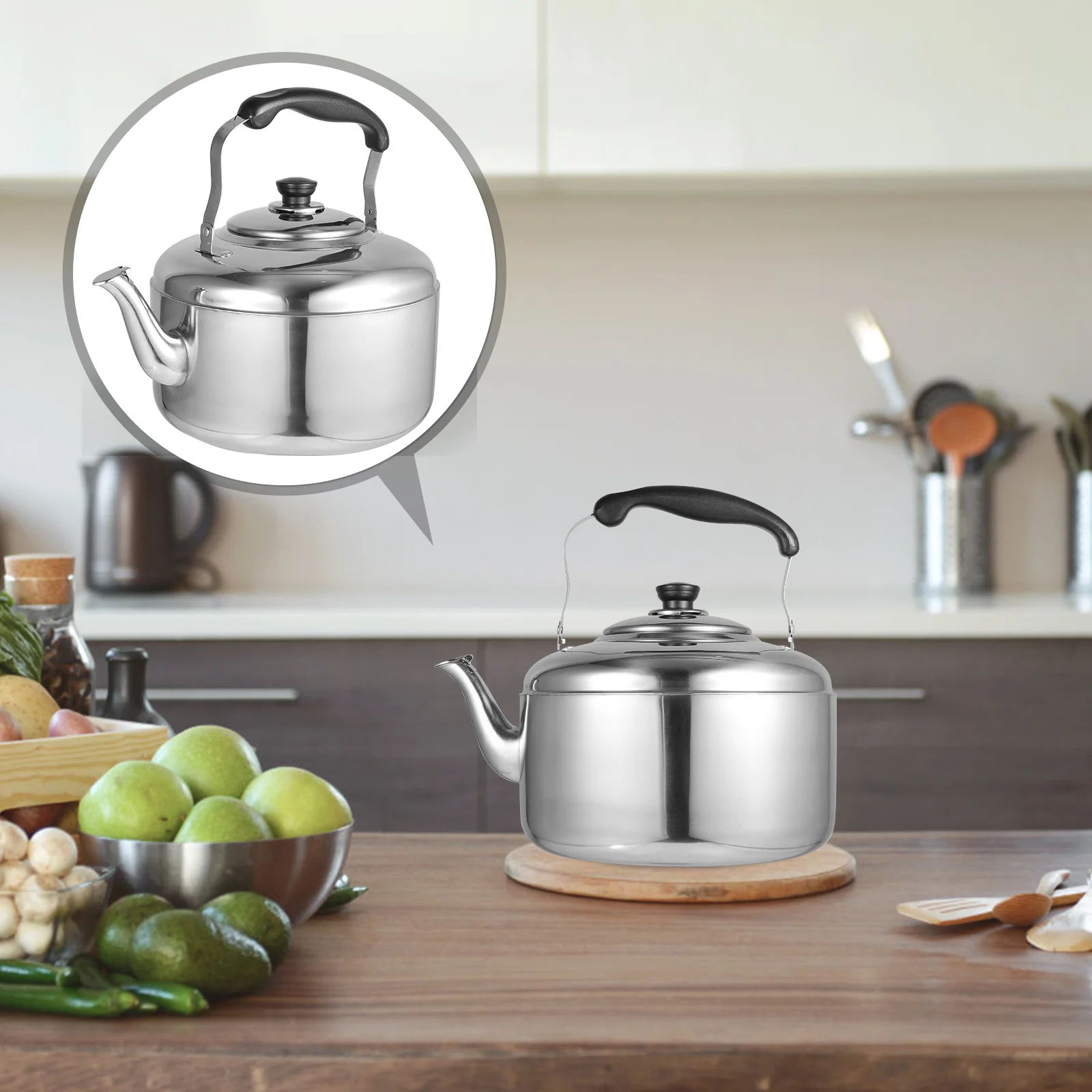 

Stainless Steel Whistling Tea Kettle for Stovetop with Wooden Handle - 2.5L Capacity