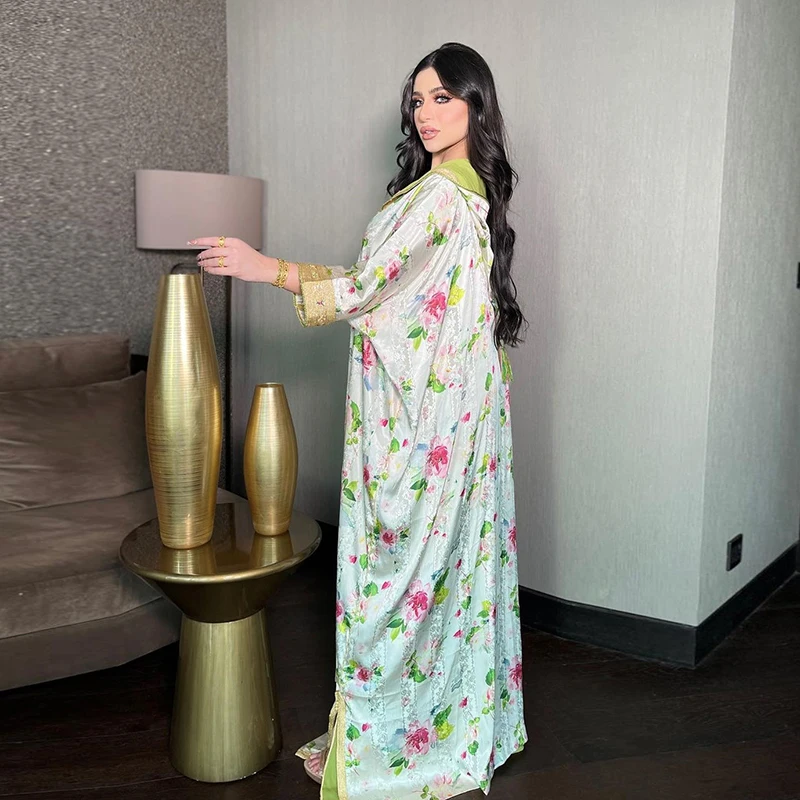 Diamonds Hooded Eid Printed Abayas For Women 2022 Plus Size Abaya Dubai Turkey Islam Arabic Muslim Long Luxurious Evening Dress