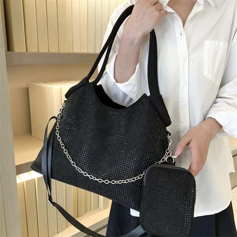 Large Capacity Shoulder Side Bags for Women 2023 Big Diamonds Crossbody Bag Fashion Chain Purse and Handbags Totes