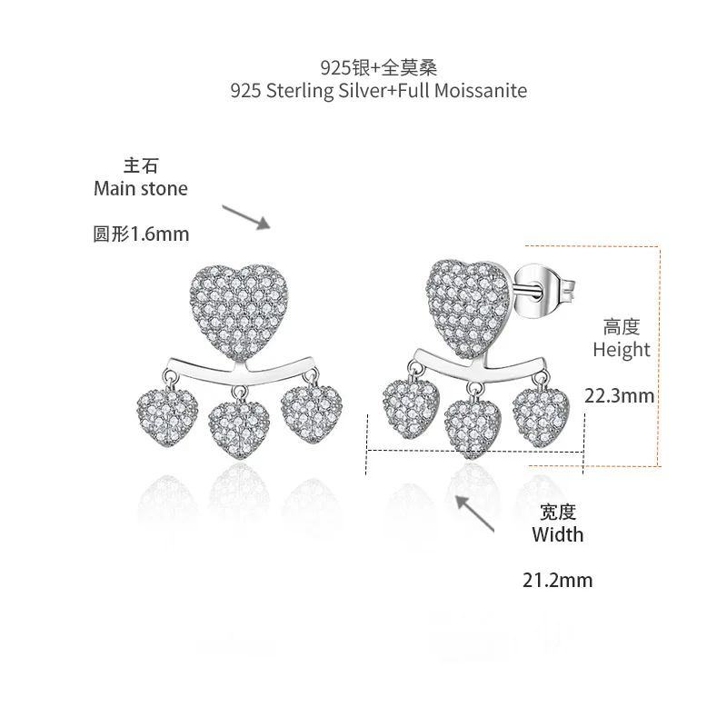 Женские серьги-подвески в виде сердца из серебра 925 пробы