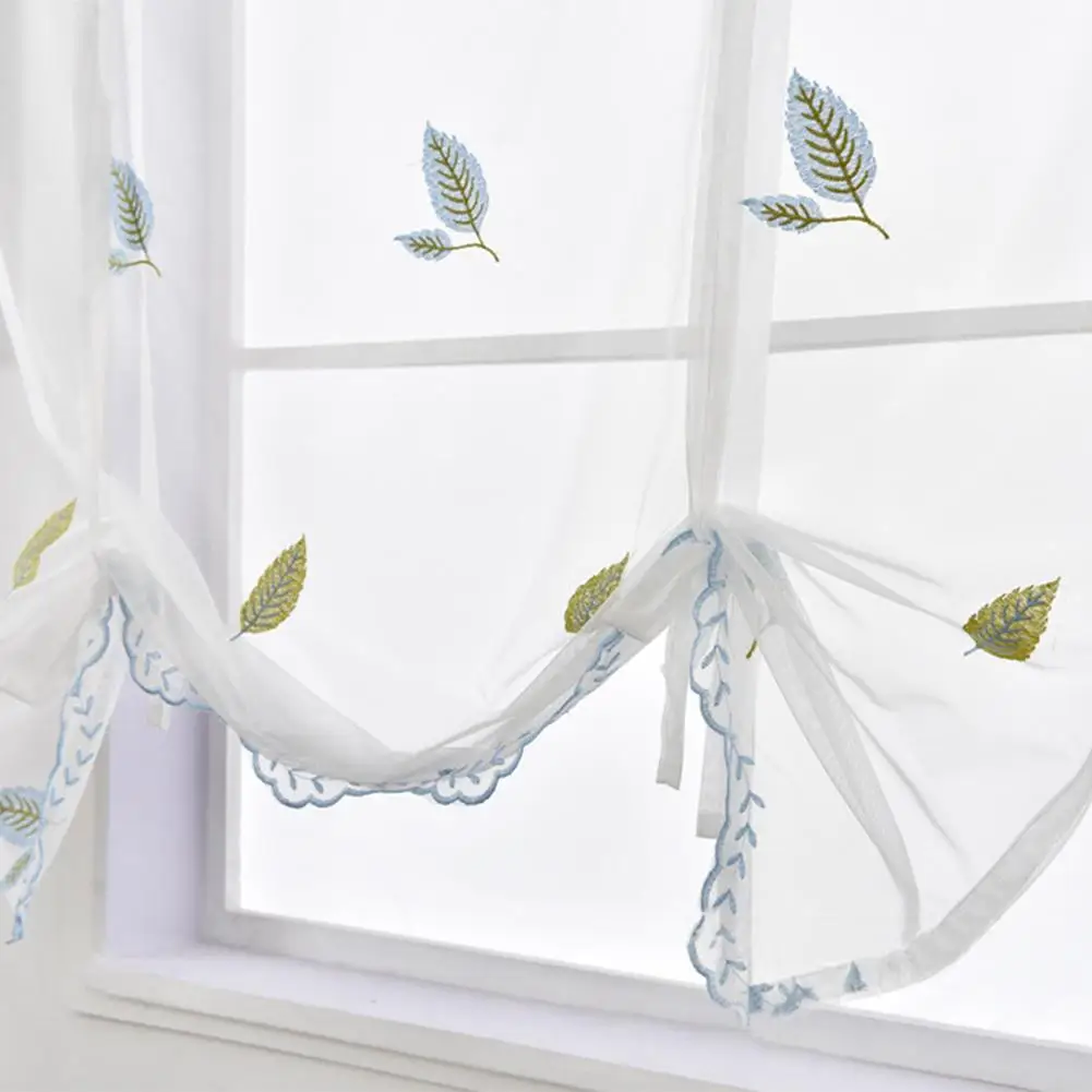 

Embroidery Leaves Sheer Window Curtain Modern Minimalist Window Drapes Farmhouse Decor For Bedroom Living Room