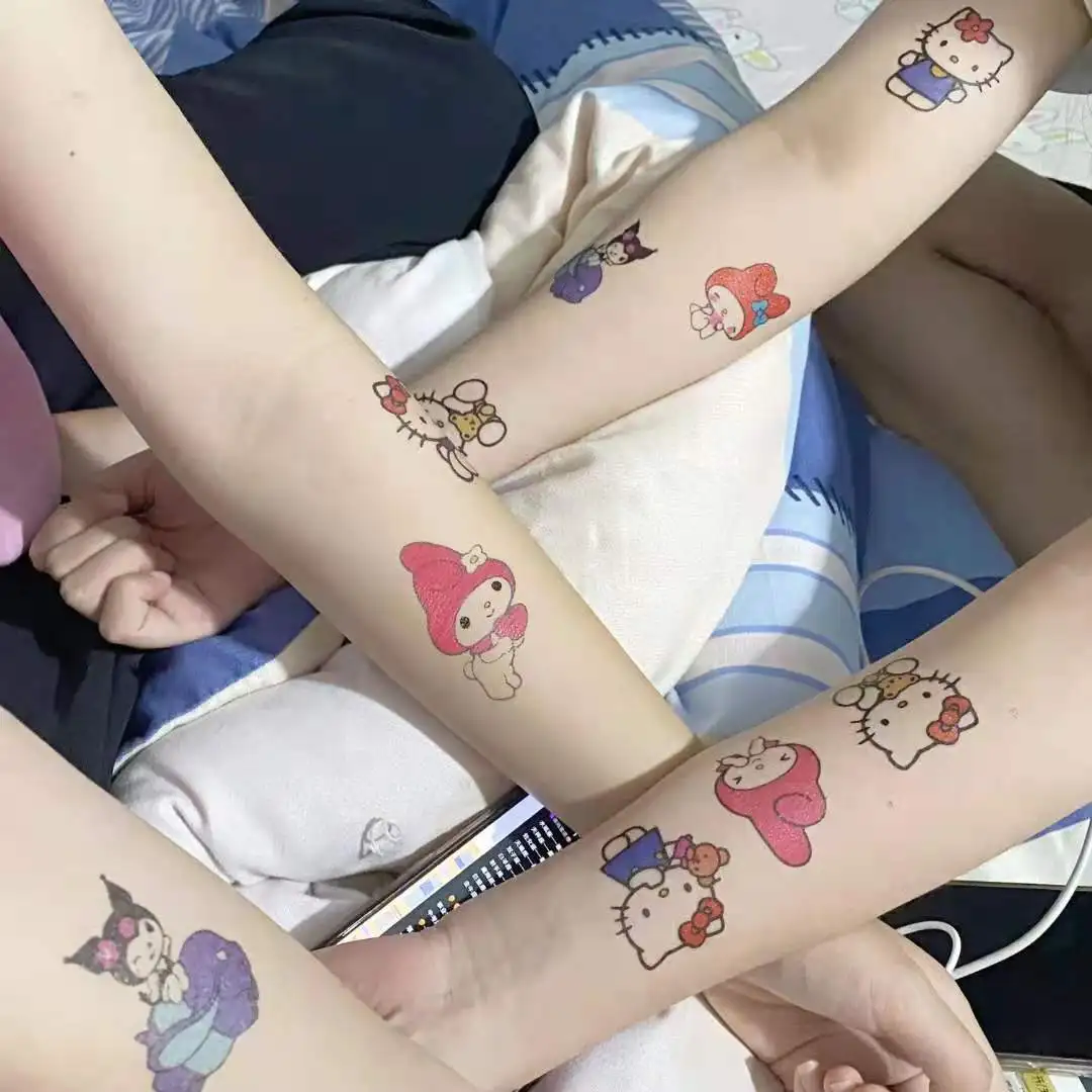 

21 Sheets Hello Kitty Kuromi My Melody Couple Ladybro Studens Girls Cartoon Tattoo Paste Waterproof Kawaii Sanrio Tattoo Sticker