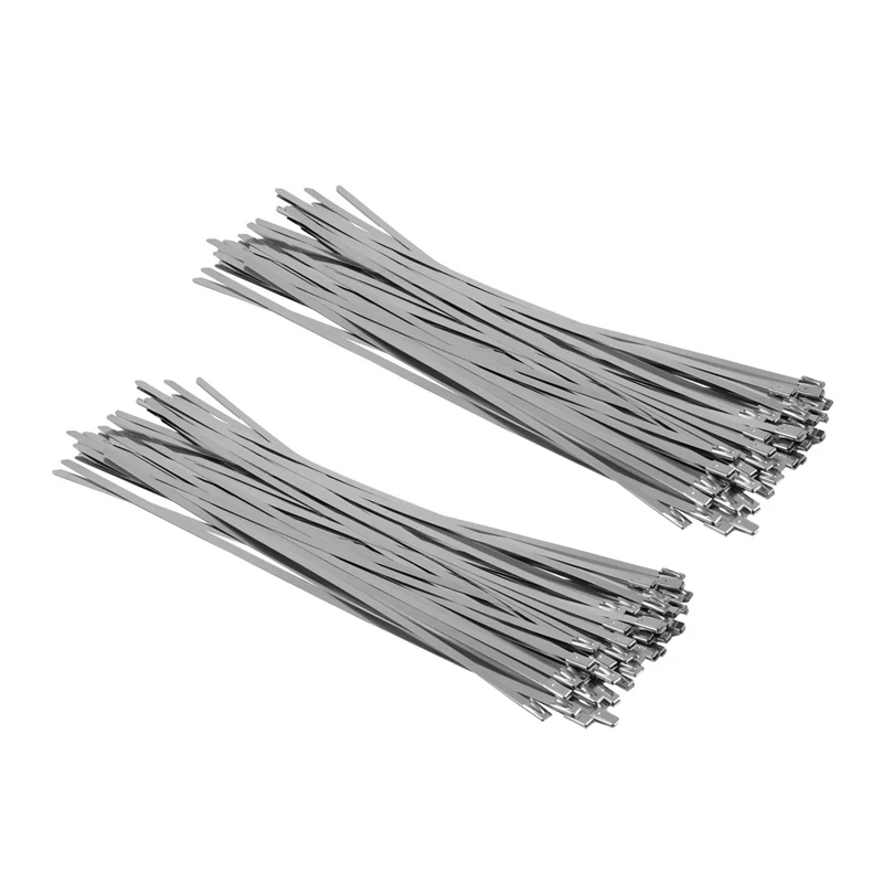 

100Pcs 4.6X300mm Stainless Steel Exhaust Pipe Wrap Coated Locking Cable Zip Ties Self-Locking Stainless Steel Cable Tie