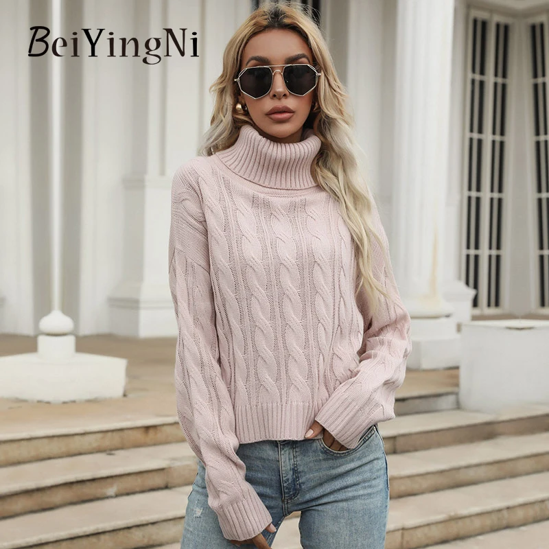 

Beiyingni 2022 Autumn Winter Women's Sweater Turtleneck Long Sleeve Solid Thicken Knitting Pullover Female Casual Fashion Jumper