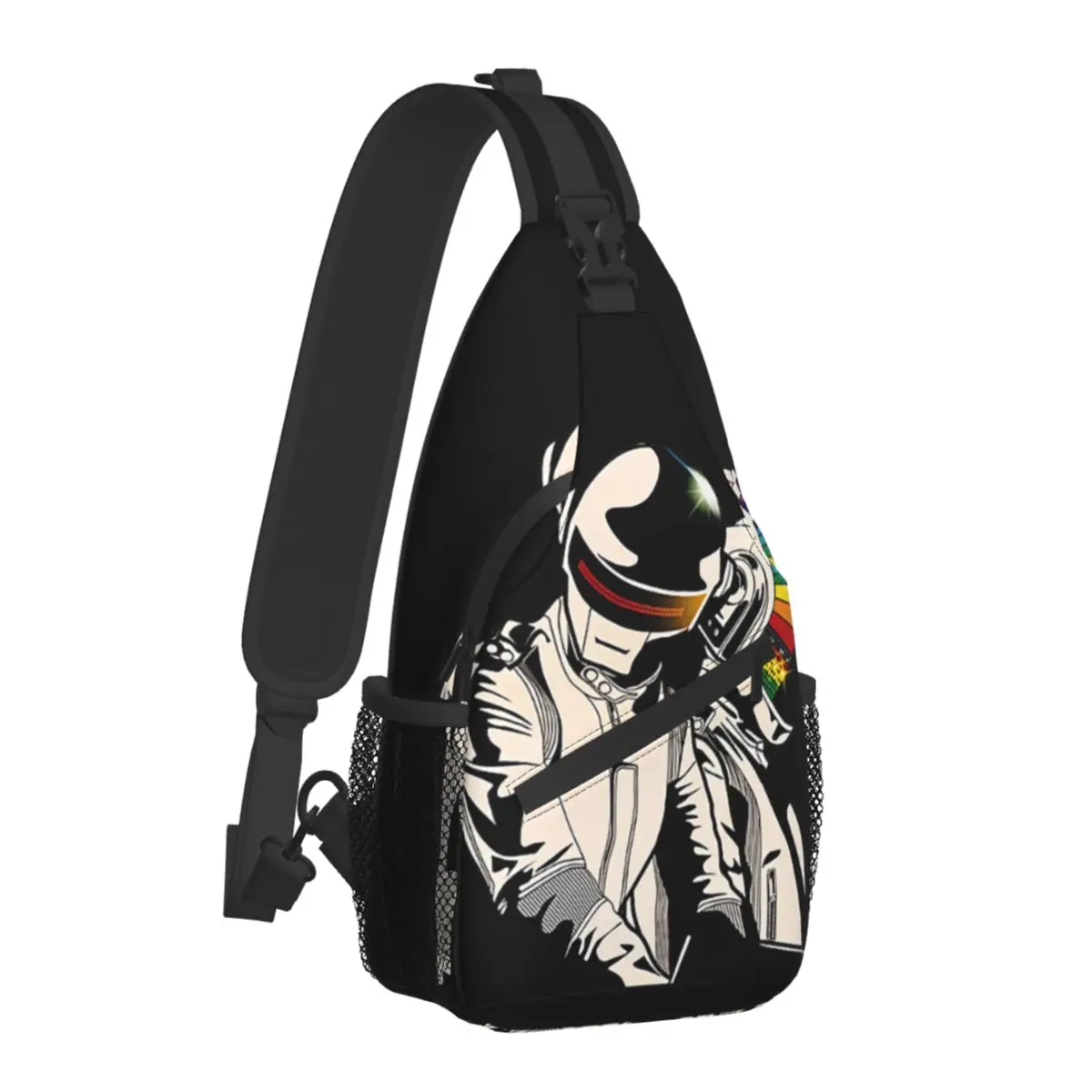 Retro Helmet Rock Black Crossbody Chest Bags Daft Punk Band Pockets Travel Pack Messenger Sports Teens Shoulder Bag Unisex