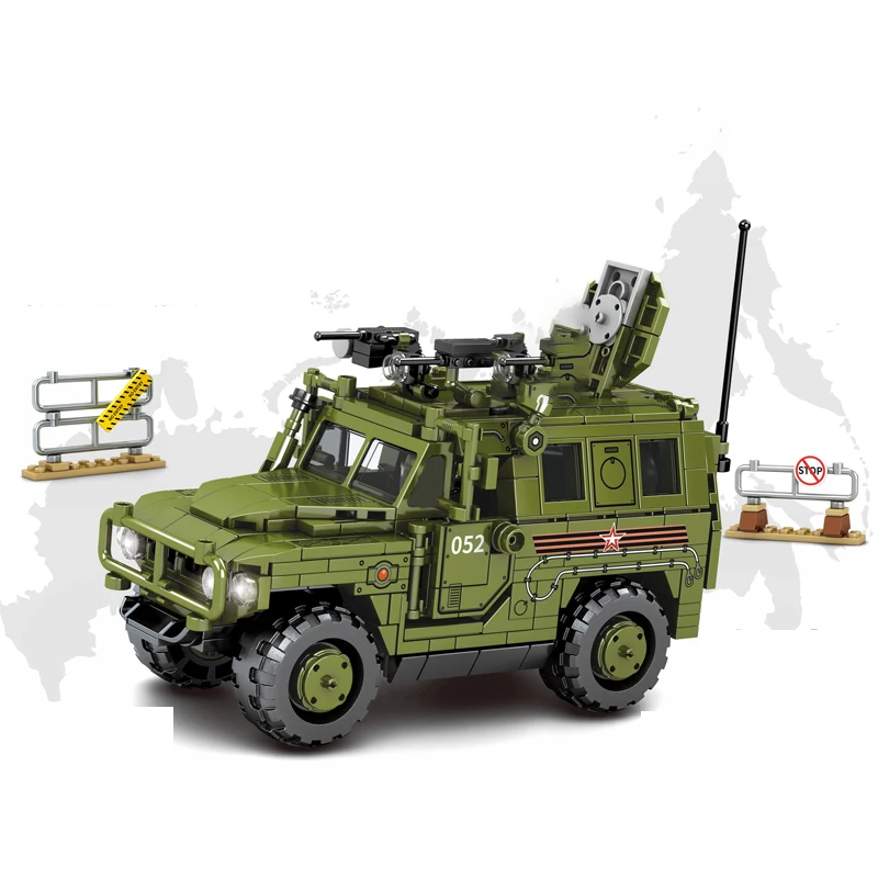 

Military Assault Vhicle SPM - 2 Tiger Armored Vehicle WW2 Hummer Models Russia Army Chariot Building Blocks Toys For Kids Gift