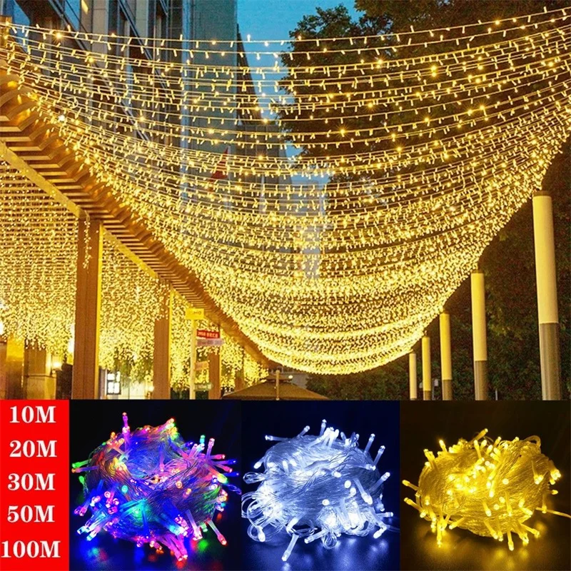 

Christmas Lights 10M 20M 30M 50M 100M Led String Lights 8 Modes Fairy Light Garland Lights for Wedding Party Holiday 220V 110V