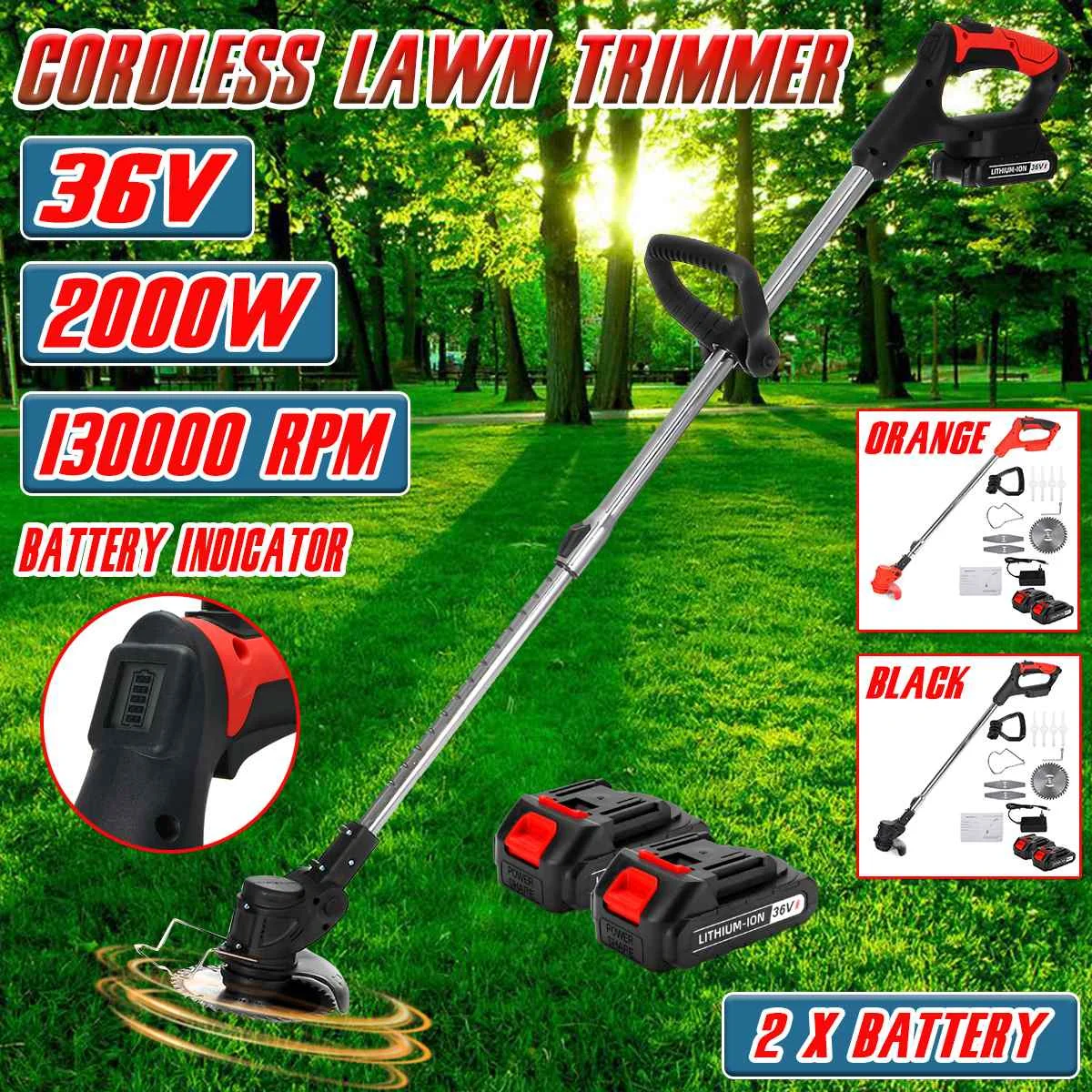 36V Electric Lawn Mower 2000W 130000RPM Cordless Grass Trimmer Adjustable 3 IN 1 Cutter Digital Display For Makita 18V Battery