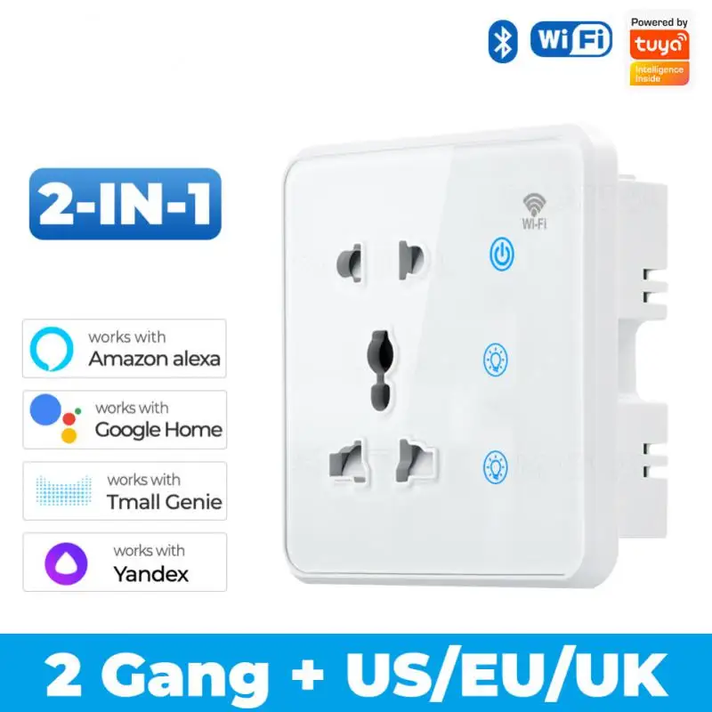 

10A Tuya Power Touch Switch WIFI Smart Wall Socket Universal Plug Outlet Wireless Charge Work with Alexa Google Home APP Remote